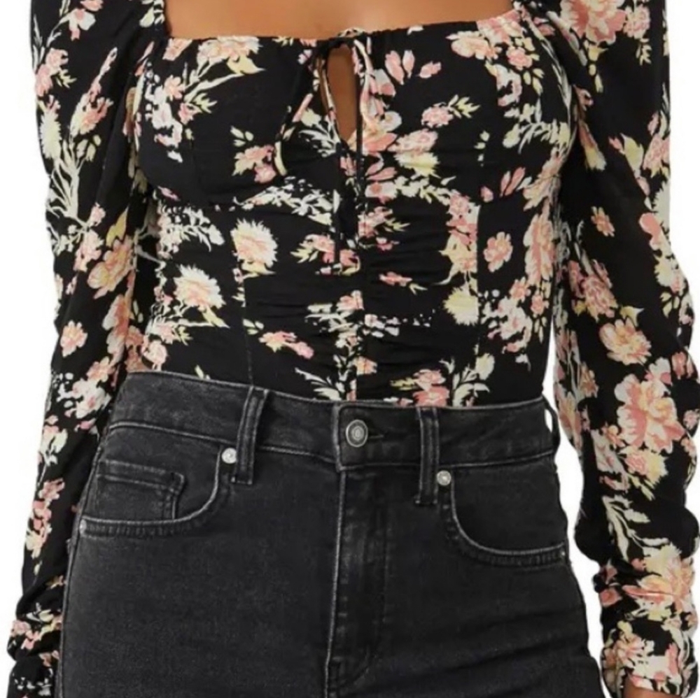 Free People Hilary Printed Black Combo Top